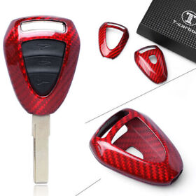 3-buttons Key Cover Shell Case Fit Porsche Boxter 911 Cayman Red Carbon Fiber