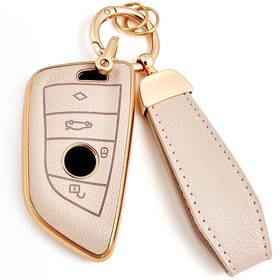 023-am-ksltu-bm-a-4 Amazauto Tpu Leather Key Fob Cover For Bmw 2 5 6 7 Series X1 X2 X3 X5 X6 Gt Beige