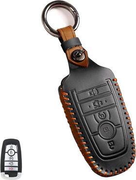 Aoks4701 Aoocar 5 Button Leather Key Fob Cover Fit For Ford Fusion Escape Expedition Black