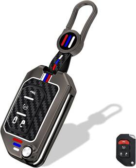 Ksltd-jep-b-4a Aoocar Heavy Metal Key Fob Cover For 2018-2025 Flip Type Carbon Fiber Pattern
