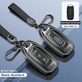 Automoto8 C285-p015-a Aluminum Alloy Tpu Black Car Key Case Cover With Buckle For Ford