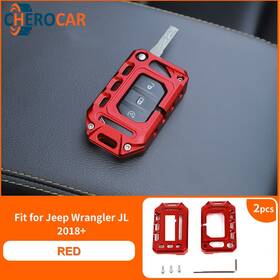 2019087975fqw512fwq152 Cherocar Red Key Fob Case Covers Protector Decor Trim For Jeep Wrangler Jl Jt 2018-2023