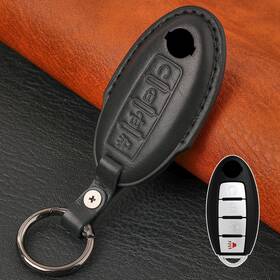 Dont Touch My Key 1086u1618-bkefus 4 Button Genuine Leather Fob Cover For Nissan Titan Xd Leaf