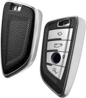 Elohei 735157500515 For Bmw Key Fob Cover Case Accessories Leather Silver