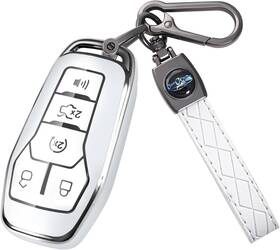 Lgb-forda11j5w Flensent Key Fob Cover For Ford Car Case Fit Fusion Mustang F150 White