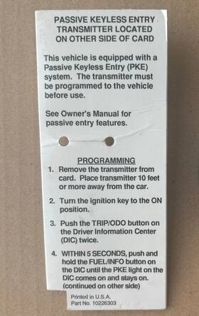 10226303 Gm Corvette Passive Keyless Entry Transmitter Card Holder Original Oem Gm#