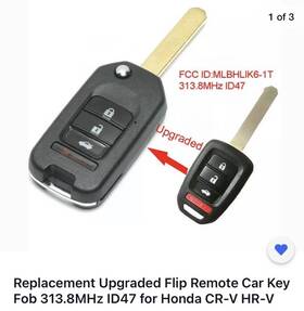 Mlbhlik6-1t H&r Id 313.8mhz Replacement Upgraded Flip Remote Car Key Fob Id47 For Honda Cr-v Hr-v