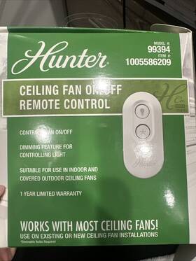 Hunter 049694993946 Universal On/off Damp Rated Ceiling Fan Remote Control White - 99394