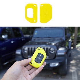 Shineka22082512 Key Fob Cover Case Skin Trim For Jeep Wrangler Jl Jt 2018 Yellow Accessories