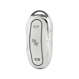 Lecart 505914618 Tesla Key Fob Cover Shell Case 3 Buttons White Chrome Silver Htf Nib