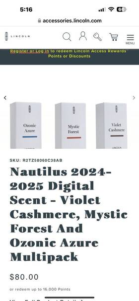 R2tz58060c38ab Lincoln Brand New Oem Nautilus 2024-2025 Digital Scent Set