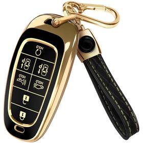 Lucrum 765464904591 Hyundai Palisade Key Fob Cover Leather Keychain - Black/gold