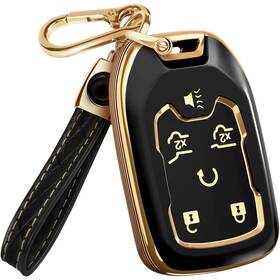 La.kfcl.gmc.a6.bk Lucrum 765464904621 Chevy Gmc Key Fob Cover Leather Keychain 6 Buttons 2014-2023