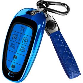 Hyua7bk01 Lucrum Hyundai Palisade Key Fob Cover Leather Keychain - Blue/black