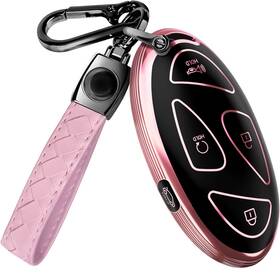 Hyub5bk03 Lucrum Hyundai Ioniq 6 Key Fob Cover Leather Keychain - Tpu Case Pink/black