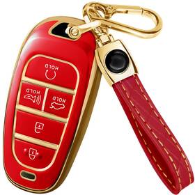 Kfbhyua505 Lucrum Hyundai Sonata Key Fob Cover Leather Keychain - Red Gold