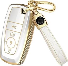 La.kfcl.ford.c4 Lucrum Key Fob Cover For Ford Explorer 2018-25 Black Gold Case Leather Keychain