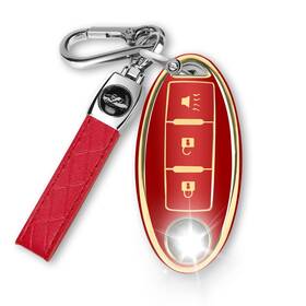 Rc001 Mild East Key Fob Cover For Nissan And Infiniti Soft Tpu Shell With Leather Keychain Red