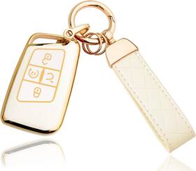 20231028005 Ollen Key Fob Cover With Keychain Fit For 4 Buttons White