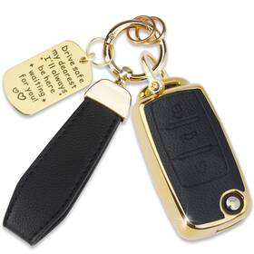 Us-kc-ltpu-vw-3-black Quekine Soft Tpu Leather Key Fob Cover For Vw Models With Keychain And Tag Black