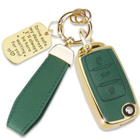 Us-kc-ltpu-vw-3-green Quekine Soft Tpu Leather Key Fob Cover For Vw Golf Jetta Passat Tiguan And More