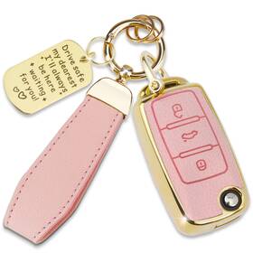 Us-kc-ltpu-vw-3-pink Quekine Tpu Leather Key Fob Cover For Vw Models Keychain And Metal Tag Included Us-kc-ltpu-vw-3-pink Quekine Tpu Leather Key Fob Cover For Vw Models Keychain And Metal Tag Included