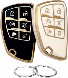 Gjt020861318 Reprotecting Tpu Key Fob Cover Compatible With Chevrolet Suburban Tahoe Gmc Black/white
