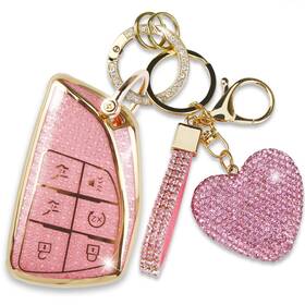 Simocky 705794507574 Diamond Heart Key Fob Cover For 2021-2024 Chevy Tahoe Gmc Buick - Pink