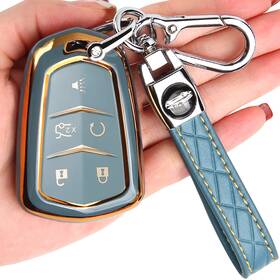241127-jy5 Tecarate Cadillac Key Fob Cover Case For 2015-2019 Escalade Cts Srx Xt5 Ats Ct6 - Grey