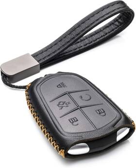 Kc-cadillac-la5b-black Vitodeco Genuine Leather Smart Key Fob Case Compatible For 5-button Black