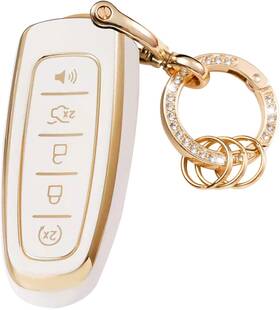 Ysk3402 Wsauto Key Fob Cover With Metal Keychain Compatible Ford C-max Edge White