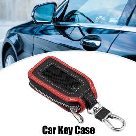 X Autohaux 723115126280 Car Fob Key Case Faux Leather Zipper Keychain Bag For Auto Remote Black And Red