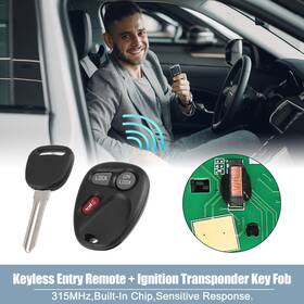 X Autohaux 724117733100 315mhz Keyless Entry Remote Ignition Transponder Key Set For Gmc Yukon 01-02