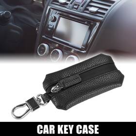 X Autohaux 745060968395 Car Key Case Genuine Leather Chain And Keyring For Remote Fob Black