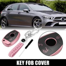 X Autohaux 745065578117 Key Fob Cover Remote Case With Keychain Pink For Mercedes Benz C E S M Cls
