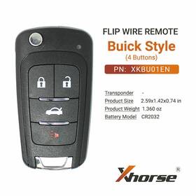 Xkbu01en Xhorse Sa1788 Wire Remote Key Buick Flip 4 Buttons For Vvdi Tool And Vvdi2