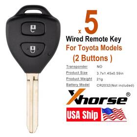 Xkto25en Xhorse 5x Universal Wire Remote Key For Toyota Flat 2 Buttons Max