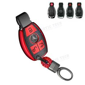 Fo139r Xotic Tech #fo139r Keyless Remote Key Fob Shell Cover Case Chain Tpu Leather Red For Mercedes Benz