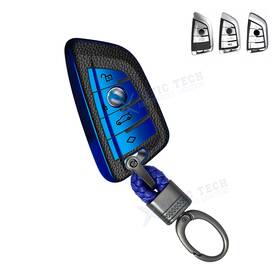 Fo140b Xotic Tech #fo140b Smart Key Fob Shell Protect Cover Chain Blue Tpu Leather For Bmw 3 5 7 X3 X5 X6