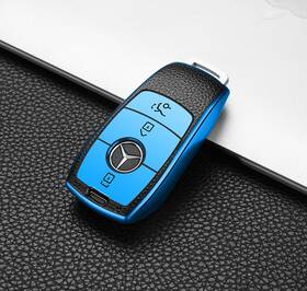 Fo144b Xotic Tech #fo144b Tpu Leather 360 Protection 3 Button Blue Remote Key Cover For Mercedes E S Class