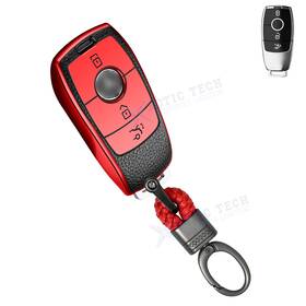 Fo144r Xotic Tech #fo144r Red Tpu Leather Full Protection 3 Button Key Fob Keychain For Mercedes E S Class
