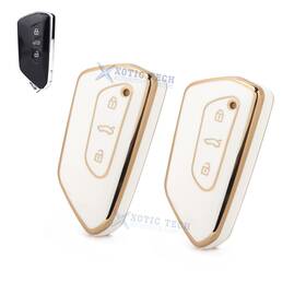 Fo213w Xotic Tech #fo213w 2 2x White Tpu Gold Edge Key Fob Case Cover For Volkswagen Golf R Gti Atlas Tiguan