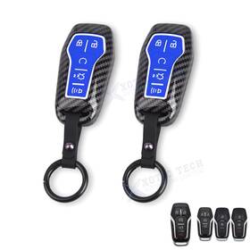 Fo219b Xotic Tech #fo219b 2 2x Carbon Fiber Black With Blue Silicone Key Fob Holder Shell For Ford Fusion Edge