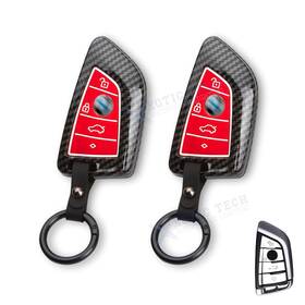 Fo224r Xotic Tech #fo224r 2 2pcs Carbon Fiber Style With Red Key Fob Protector Case For Bmw 3 5 6 7 Series