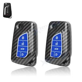 Fo256b Xotic Tech #fo256b 2 2pcs Carbon Style With Blue Flip Key Fob Cover Shell For Toyota Camry Corolla C-hr Fo256b Xotic Tech #fo256b 2 2pcs Carbon Style With Blue Flip Key Fob Cover Shell For Toyota Camry Corolla C-hr