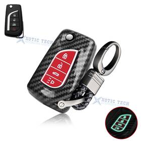 Fo83bk Xotic Tech #fo256r #fo83bk Carbon Look Case With Red Button Cover For Toyota Rav4 Reiz Camry Crown Flip Key