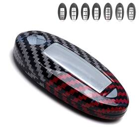 Fo307 Xotic Tech #fo307 Gloss Black/red Carbon Fiber Pattern Key Case Skin For Nissan Maxima Rogue Gt-r