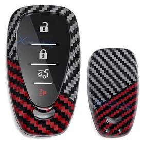 Xotic Tech #fo309-variation Glossy Black/red Color Carbon Fiber Remote Key Fob Cover For Chevrolet Chevy Gmc