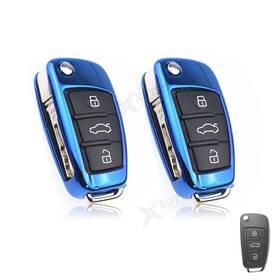 Fo36b Xotic Tech 2 2pcs Blue Tpu Folding Key Cover Fob Case Fit Audi A1 A3 A4 A6 A7 A8 S3 Q5 Q7 Tt