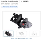 New Oem Front Left Handle, Inside Gm (23136342)2001-2020 Express Savana. Fixed Price $125.00.